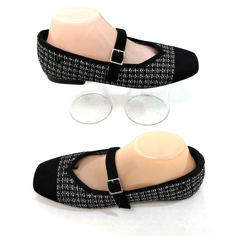 Vivaia Margot Mary Jane Shoes Women US 8 EU 39 Black Tweed Loafer Flat Slip On